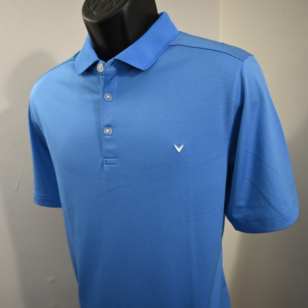 Callaway Polo Mens Medium Regular Fit Blue Micro Stripe Opti Dri Short Sleeve